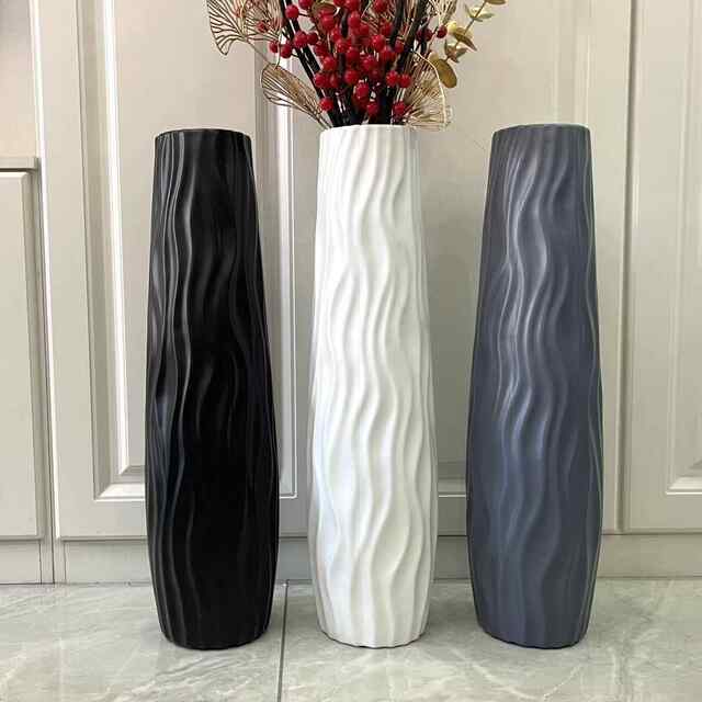 Floor-Standing Large Vase, High and Simple, Hydroponic Plastic, Imitation Ceramic, White and Black, European Style, Home Dried Flower Arrangement, Living Room Decoration