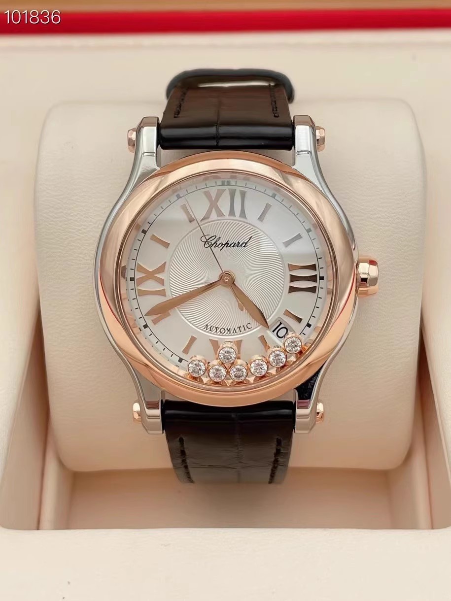 9.8 New Chopard Happy Diamond Watch Women's Seven Diamond Large Dial Rose Gold Automatic Mechanical Watch 278559