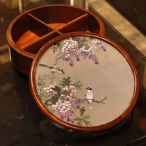 Purely hand-embroidered double-sided embroidered pear wood fruit plate Purple Air Comes from the East Suzhou embroidery new Chinese style ornaments for living room gifts