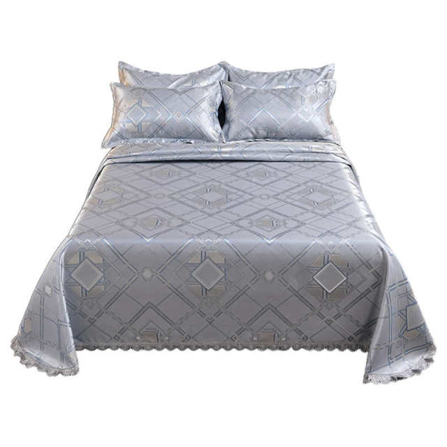 Summer ice silk mat sheet three-piece set European style washing machine washing cool air conditioning soft mat 2024 new model