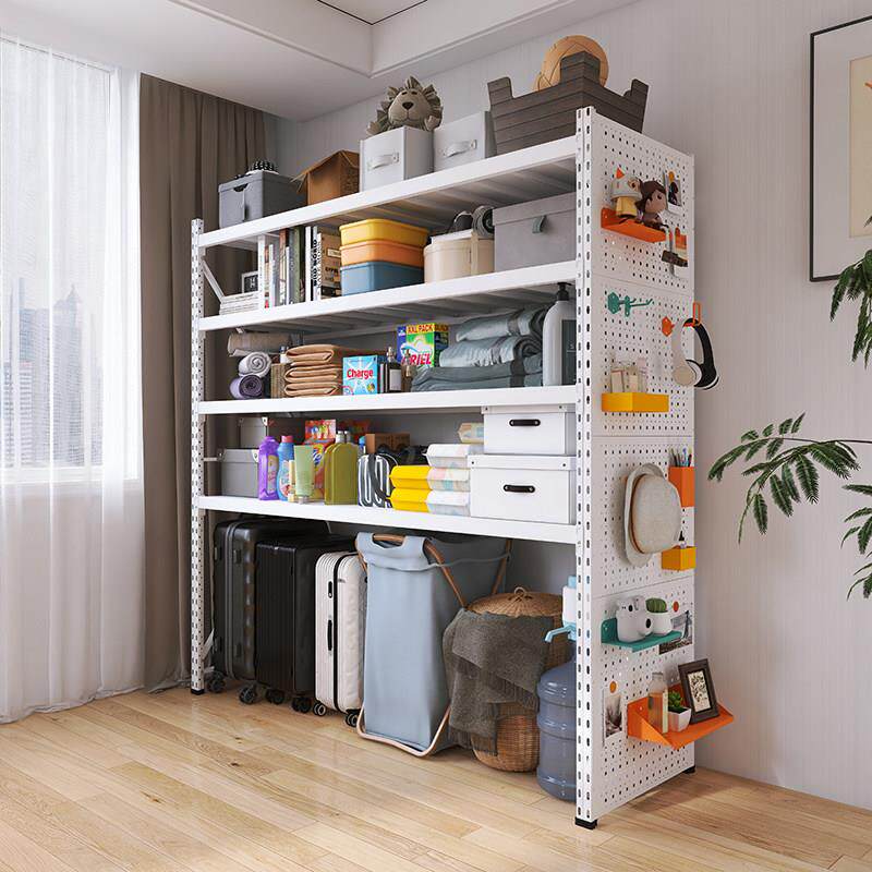 White hollow hole board shelf balcony household storage rack multi-layer living room luggage trolley box storage shelf