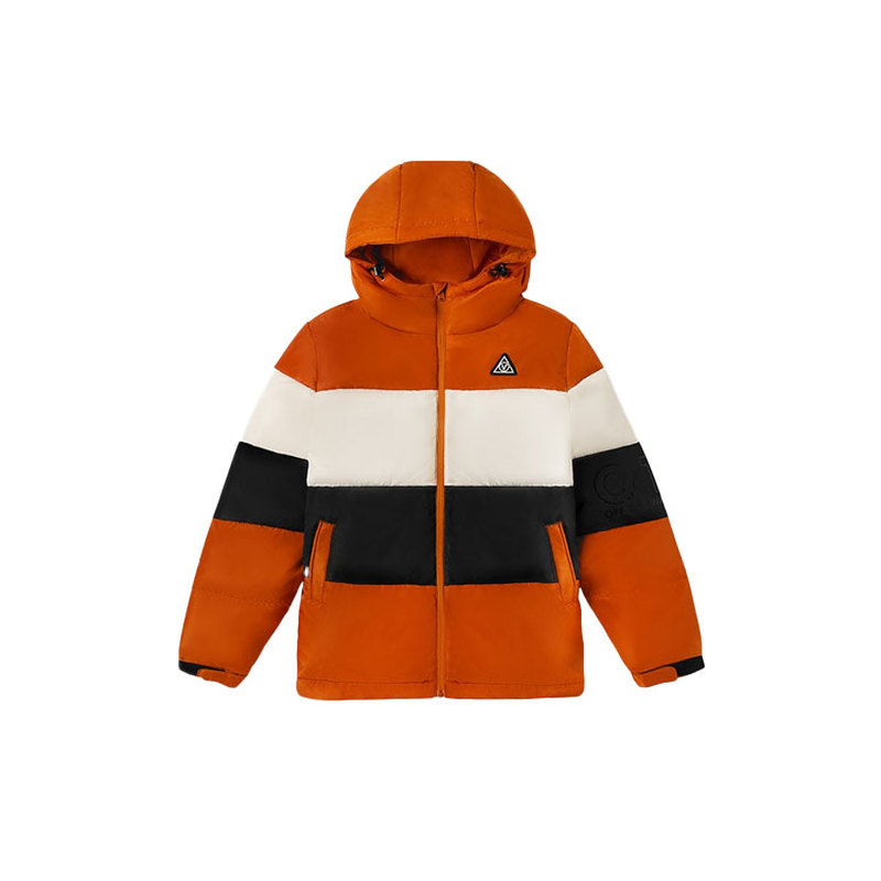 Vans 拼色保暖含字母色块连帽羽绒服 男女同款 橙色 情侣款