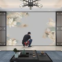 Modern new Chinese style living room TV background wall wallpaper office film and television wall mural wallpaper wall cloth ink lotus