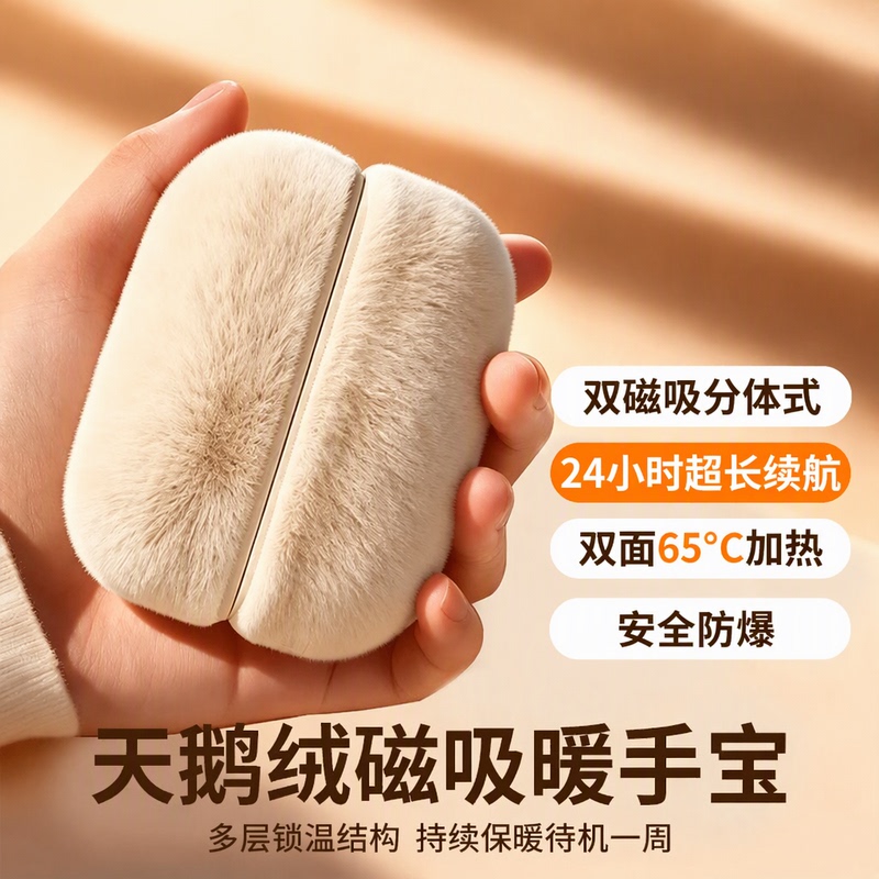New National Standard 3C Certified 2026 New Plush Magnetic Hand Warmer, Two-In-One Rechargeable Model, Double-Sided Heating, Safe and Explosion-Proof, Three-Level Temperature Control, Mini Portable, Gift for Girls, Warm Baby
