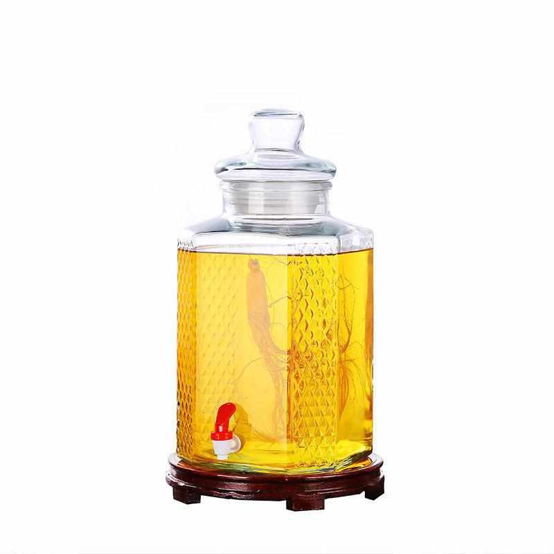 Wholesale octagonal glass wine bottle with faucet 10kg 20kg thickened sealed wine jar transparent wine jar
