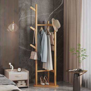 Simple clothes rack hanging and coat rack storage household simple modern bedroom floor-standing solid wood small multi-functional storage