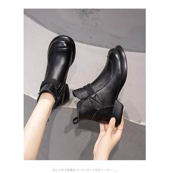 High-end all-cow leather genuine leather women's boots for fall and winter, casual, velvet-covered, warm, flat, soft-soled, short new boots for women