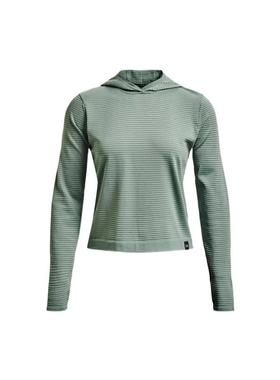 Under Armour  纯色拇指穿孔设计连帽修身运动长袖 T恤 女款 绿色