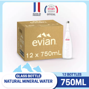 Evian Natural Mineral Water Glass Bottle 12 x 750ml