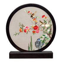 Suzhou embroidery pure hand embroidery purple sandalwood double-sided embroidery ornament birds singing and fragrance of flowers creative Chinese style craft ornament