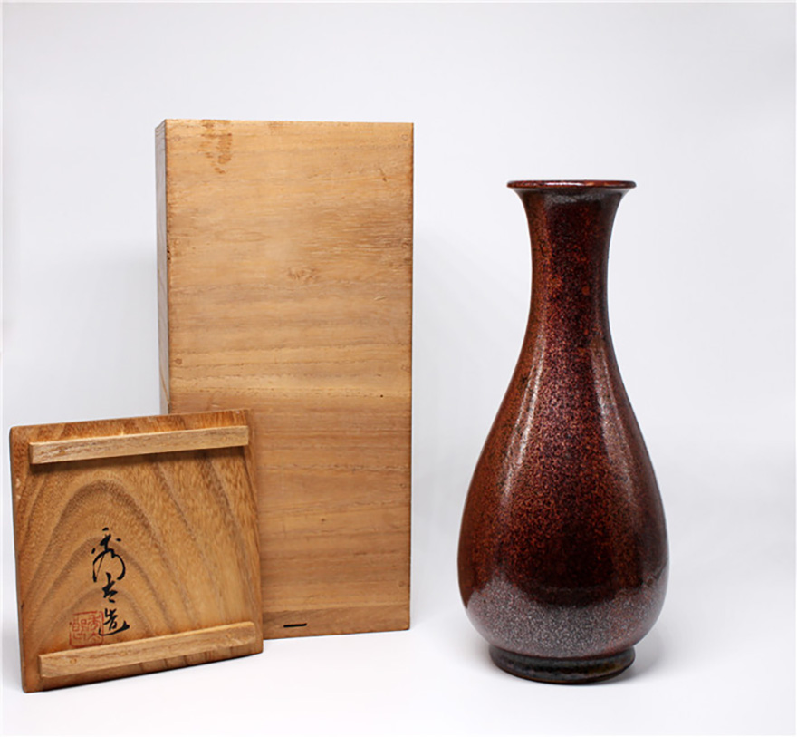 Fun Collection ] Toyama ceramic famous Xiutaro Xiutaro made Zijin Tianmen glaze kiln to vase common box