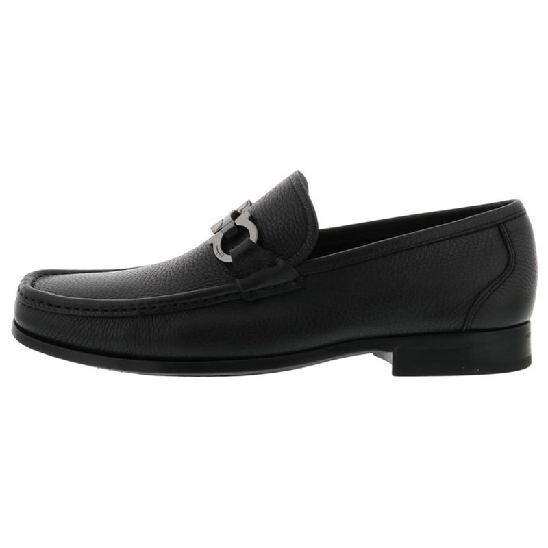 Ferragamo/菲拉格慕 皮革 平跟 Gancio装饰 休闲商务鞋  男款黑色