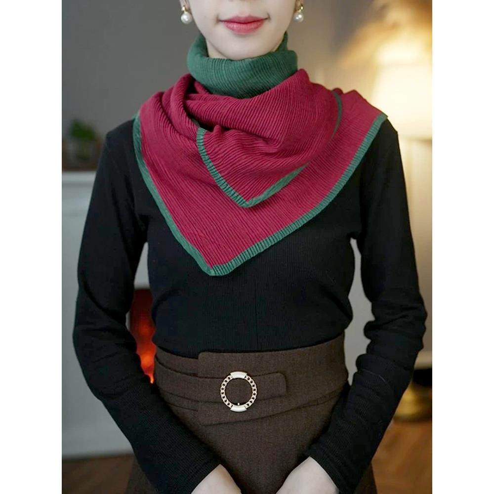 2025 New Pleated Magnetic Buckle Scarf for Women, Spring, Autumn and Winter, Double-Sided, Two-Tone, Versatile Long Shawl for Travel Wear