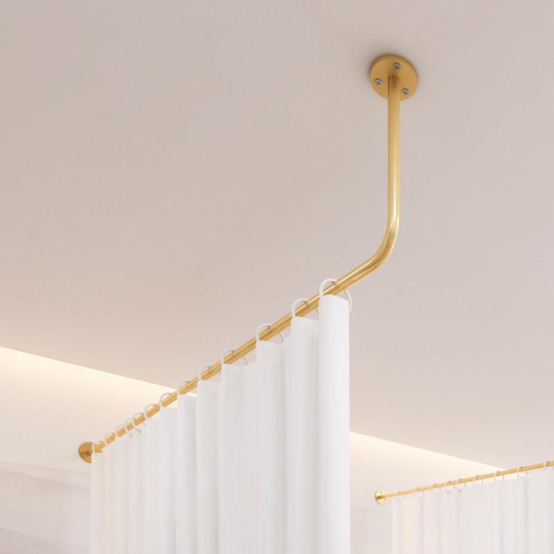 L-Shaped Iron Curtain Rod for Beauty Salon, Therapy Bed, Wellness Center Partition, Light-Transmitting but Not See-Through Sheer Curtain Bracket, U-Shaped