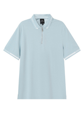 ARMANI EXCHANGE阿玛尼 SS24字母Logo提花套头短袖Polo衫男浅蓝色