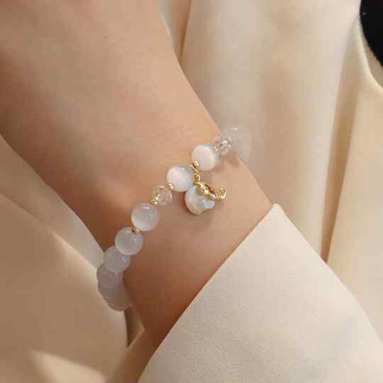 Lychee White Jelly Elastic Pumpkin Flower Pendant Bracelet ins Style High-End New Chinese Retro Style Bracelet Hanfu
