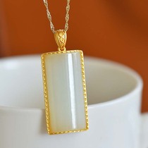 XH1052 silver inlaid Hetian jade Ping An brand pendant