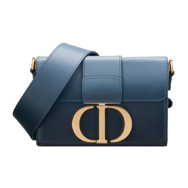 9.9/9.5新Dior/迪奥Montaigne牛皮革靛蓝色女士中号箱型盒子包
