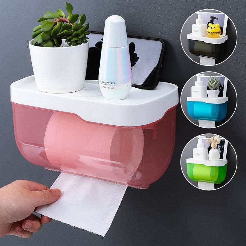 Powder room tissue box Waterproof non-perforated toilet Bathroom tissue holder Toilet sanitary suction roll toilet paper box shelf