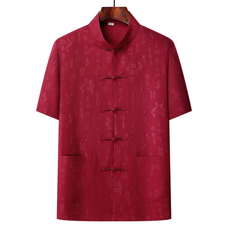 High-end Tang suit men's cotton and linen sleeve suits, elderly men's suits, two-summer mid-piece suits, Tai Chi suits, dad's suits, short Chinese style