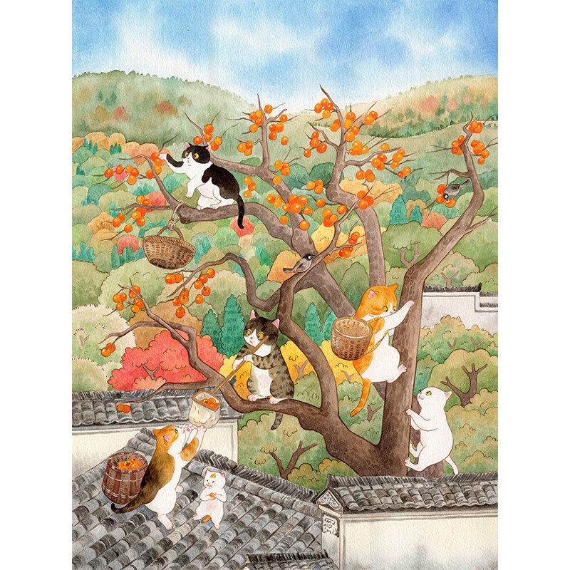 (New Products Ex-gratia) New Generation National Tide Artist Peanut Kernel (Frost Drop) Healed Cat Painting
