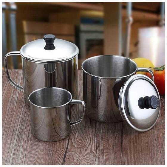 304 Stainless Steel Water Cup with Large Lid and Handle, Suitable for Kindergarten, Tea Cup, Household Drinking Cup