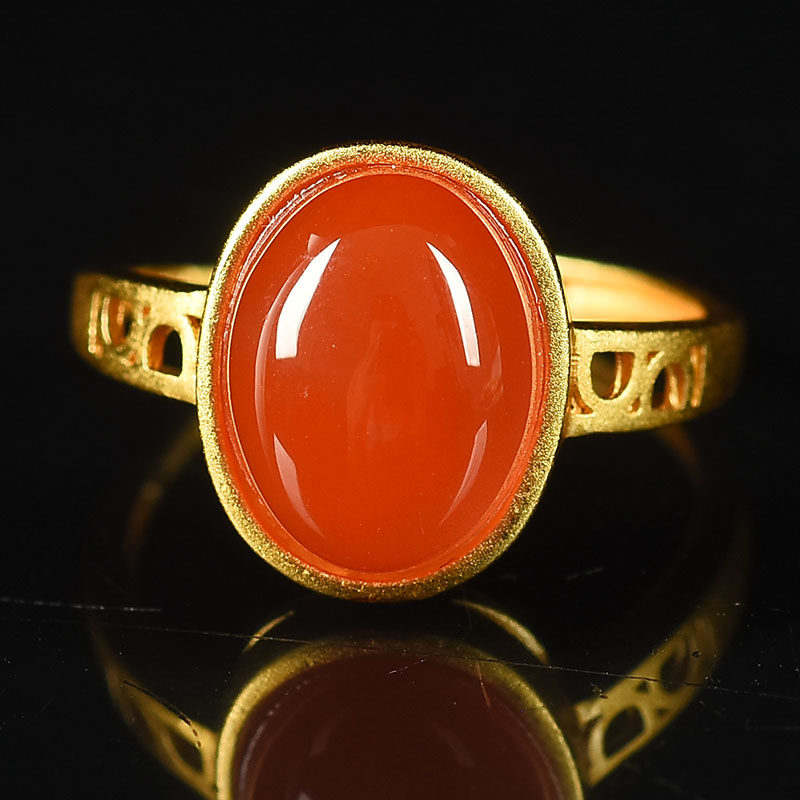 2 83 gr RINGS FINE SOUTH RED AGATE S925 INLAID RING ADJUSTABLE