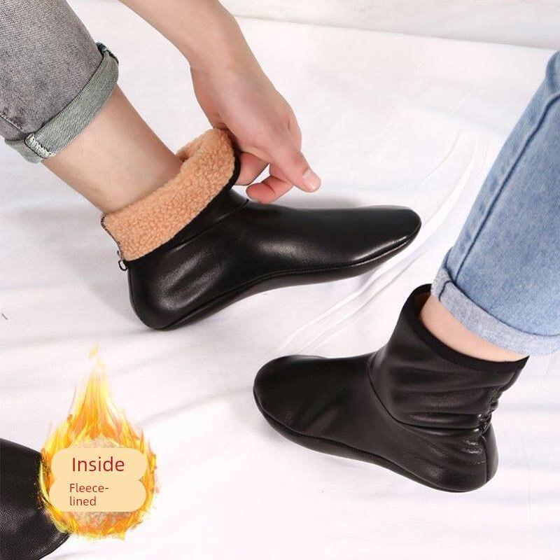 Leather Socks, Warm Floor Socks, Adult Men's and Women's Socks, Couple's Winter Fleece-Lined Thickened Non-Slip High-Tube Leather Socks, Waterproof