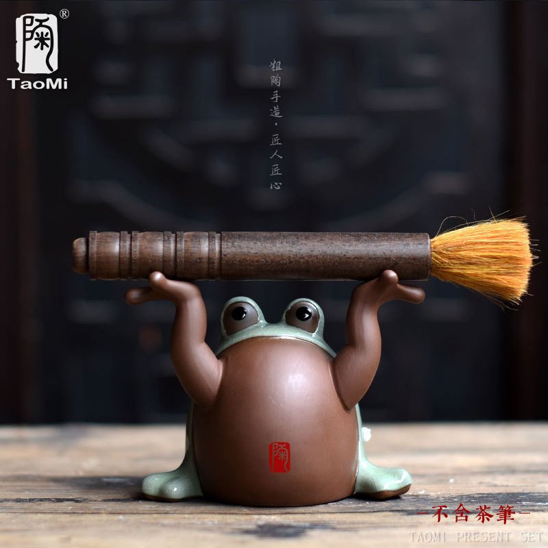 Pen support purple sand top pipe handmade tea pet decoration stone frog rough pottery sculpture crafts