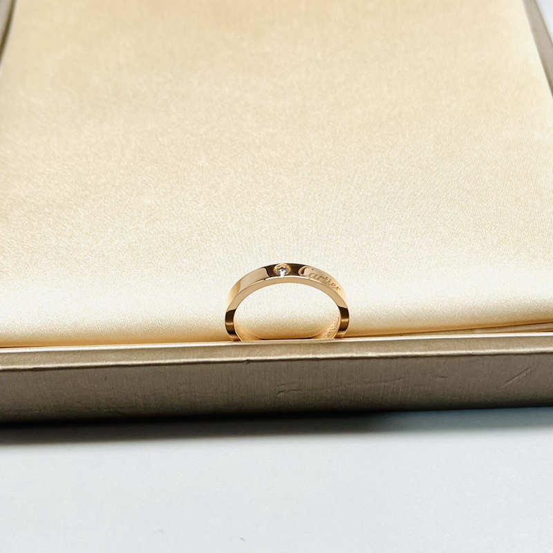 [9.8 New] Cartier Rose Gold Narrow Signature Style Single Diamond Ring Size 51, Retail Price 1.21W