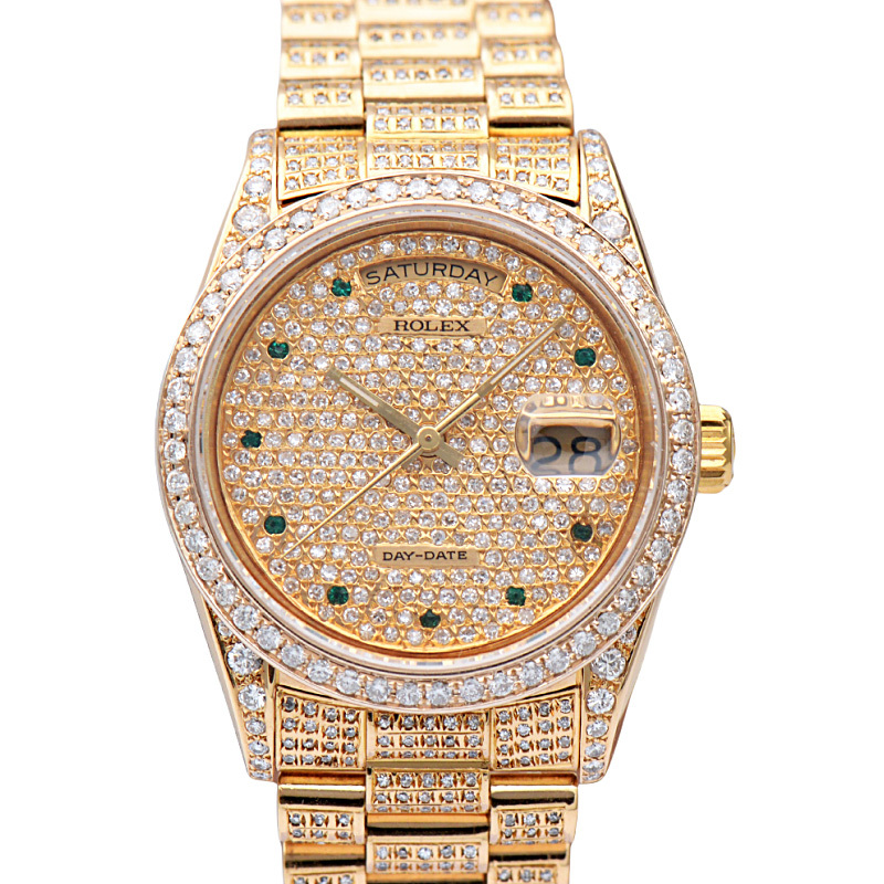 Full Diamond [9.8 New] Rolex Day-Date Model with Post-Installation Diamonds 18238 Automatic Mechanical Men's Watch 36mm