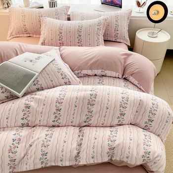Pastoral style four-piece set full wash cotton quilt cover bed sheets jiangsu nantong french princess style girl's heart bedding