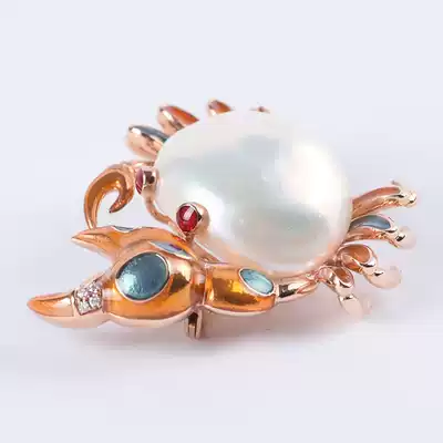 (Baroque shaped pearl) 18K gold pinching enamel process embedded Pearl crab brooch