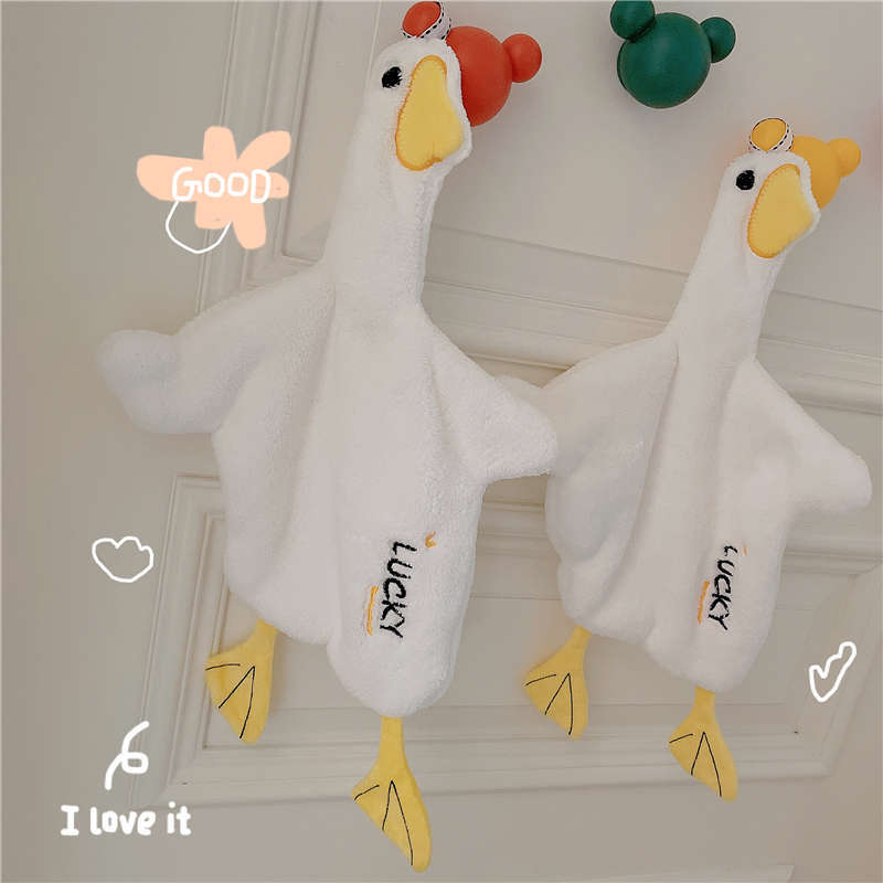 Ins Cute Duck Hanging Kitchen Hand Towel Thickened Double-Layer Absorbent Towel Coral Fleece Hand Towel