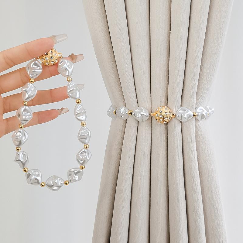 Pearl Curtain Tiebacks, a Pair of Curtain Rings, Light Luxury High-End Magnetic Buckle, Magnetic Ring Tie Straps, Sheer Curtain Tie Ropes