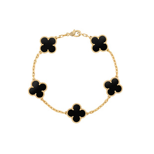 9.9 18k金 手鏈女款 黑色 9.8新梵克雅寶五枚四葉草黑瑪瑙