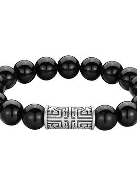 中国黄金足银饕餮招财手链黑玛瑙手串男款手饰生日七夕礼物送男友