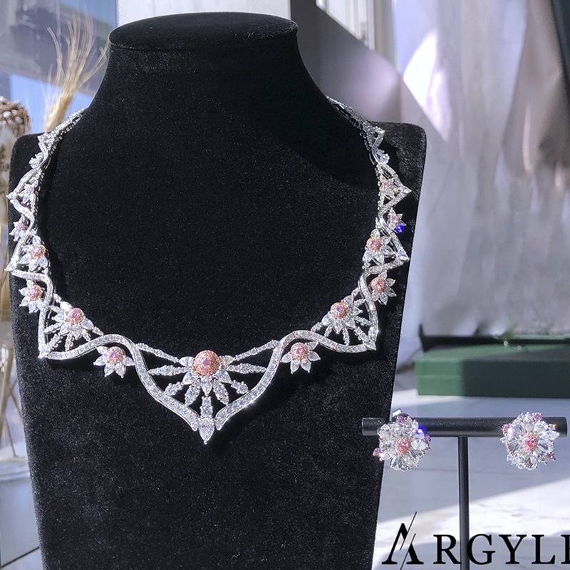 Main Diamond Total Weight 1.976 Carats, Secondary Diamonds 29 Carats, 18K Gold Argyle Pink Diamond Set, Diamond Ring, Earrings, Necklace