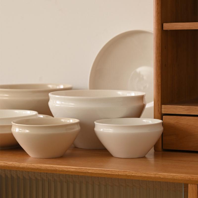 White Island Simple Japanese-Style Ceramic Tableware Rice Bowl Noodle Bowl Soup Bowl Household Dish Set Plates