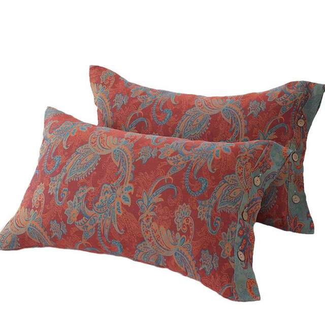 Double-Layer Pure Cotton Pillowcases, a Pair of All-Cotton Pillowcases for Adults, Couple, Coconut Shell Buckle, Class a High-End Retro Trendy Large Size