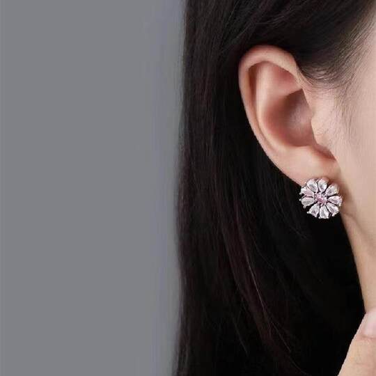 New Pink Cherry Blossom Love Zircon Set Wedding Jewelry Flower Earrings Necklace Ring Three-Piece Set Jewelry for Women