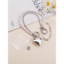 Mobile phone lanyard portable pearls strong and durable hanging chain for women ins style handmade beaded love pendant for hand