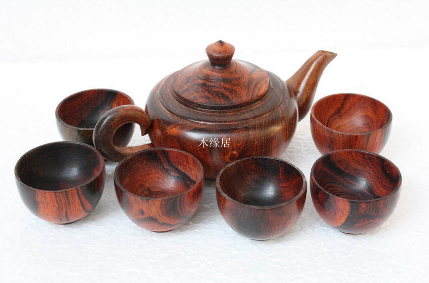 Boutique Special Price Red Acid Branches Wood Teapot 7 Pieces Of Suit Red Wood Handicraft