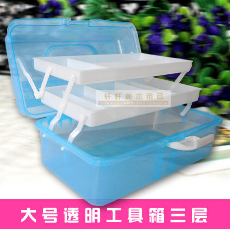 671 Large transparent toolbox Three-layer paint box Nail box Jewelry box Medium storage box