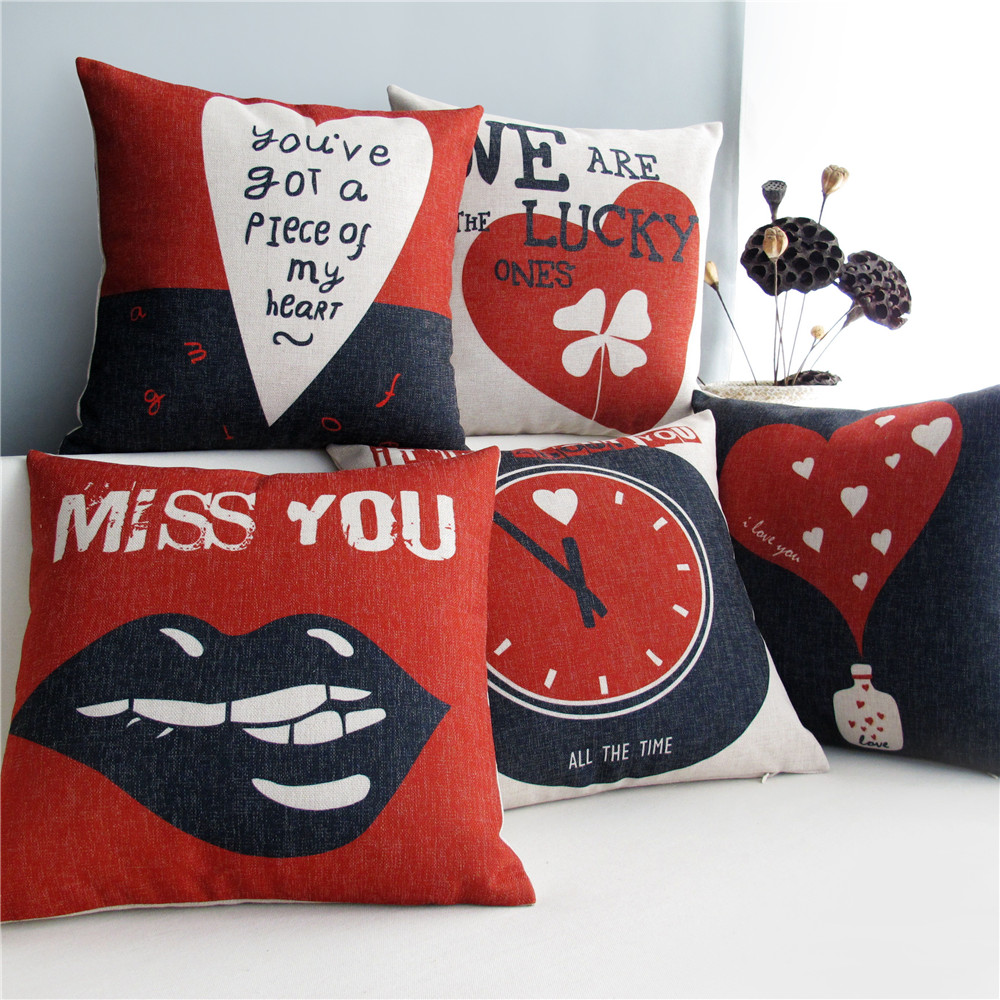 Nordic Foreign Trade Brief Red Black Love Motto Topic Cotton Twist Pillow Office Sofa Lean Back Cushion