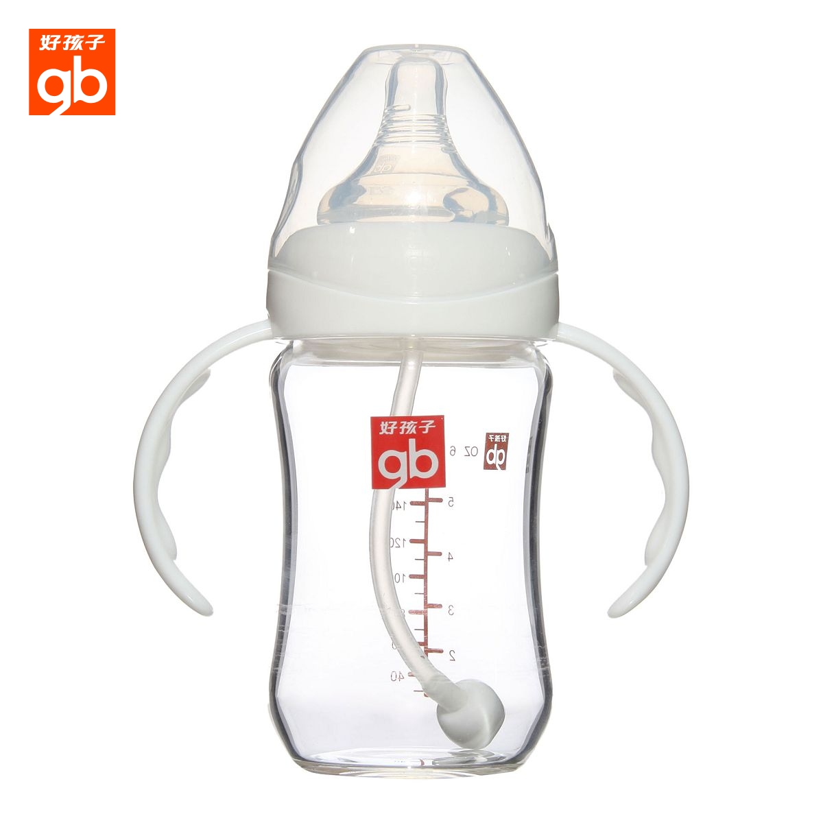 好孩子玻璃奶瓶 goodbaby母乳实感宽口径握把吸管玻璃奶瓶 180ml