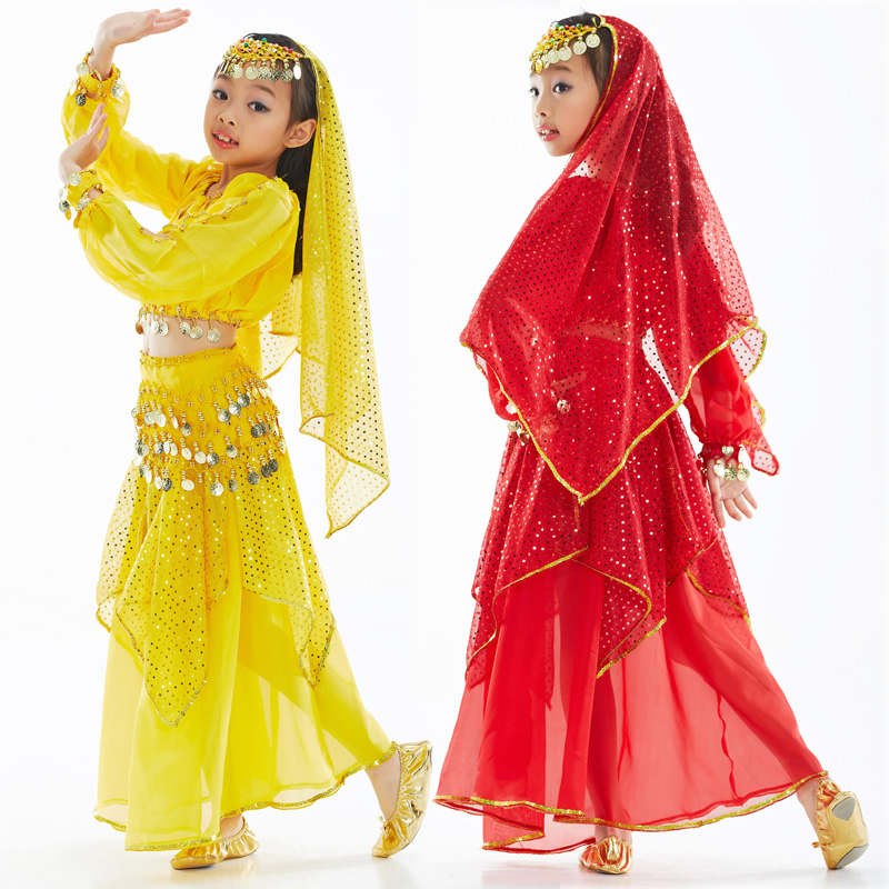 Dancers June 1st Children's Day Belly Dance Indian Dance Set Kindergarten Performance Costume Lantern Long Sleeves + Highlight Skirt