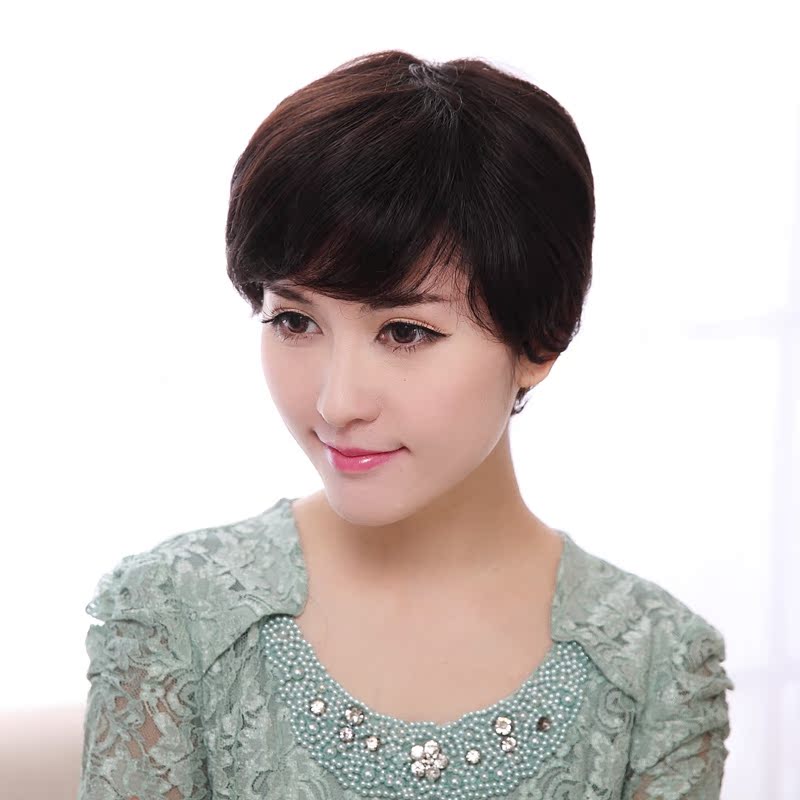 丝源真发假发长卷 蓬松 中老年假发 短发 女 真人假发套 妈妈假发