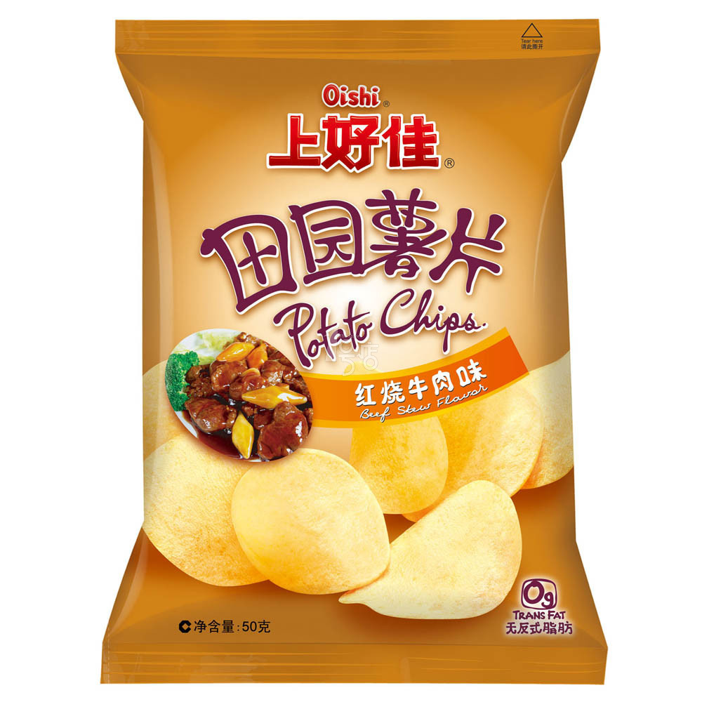 上好佳 田园薯片(红烧牛肉味)50g/袋 一号店年货