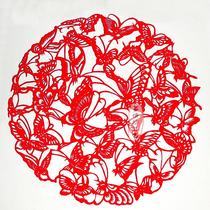 Butterfly window grilles paper-cut high-density red rice paper-cut conjoined Butterfly paper-cut painting